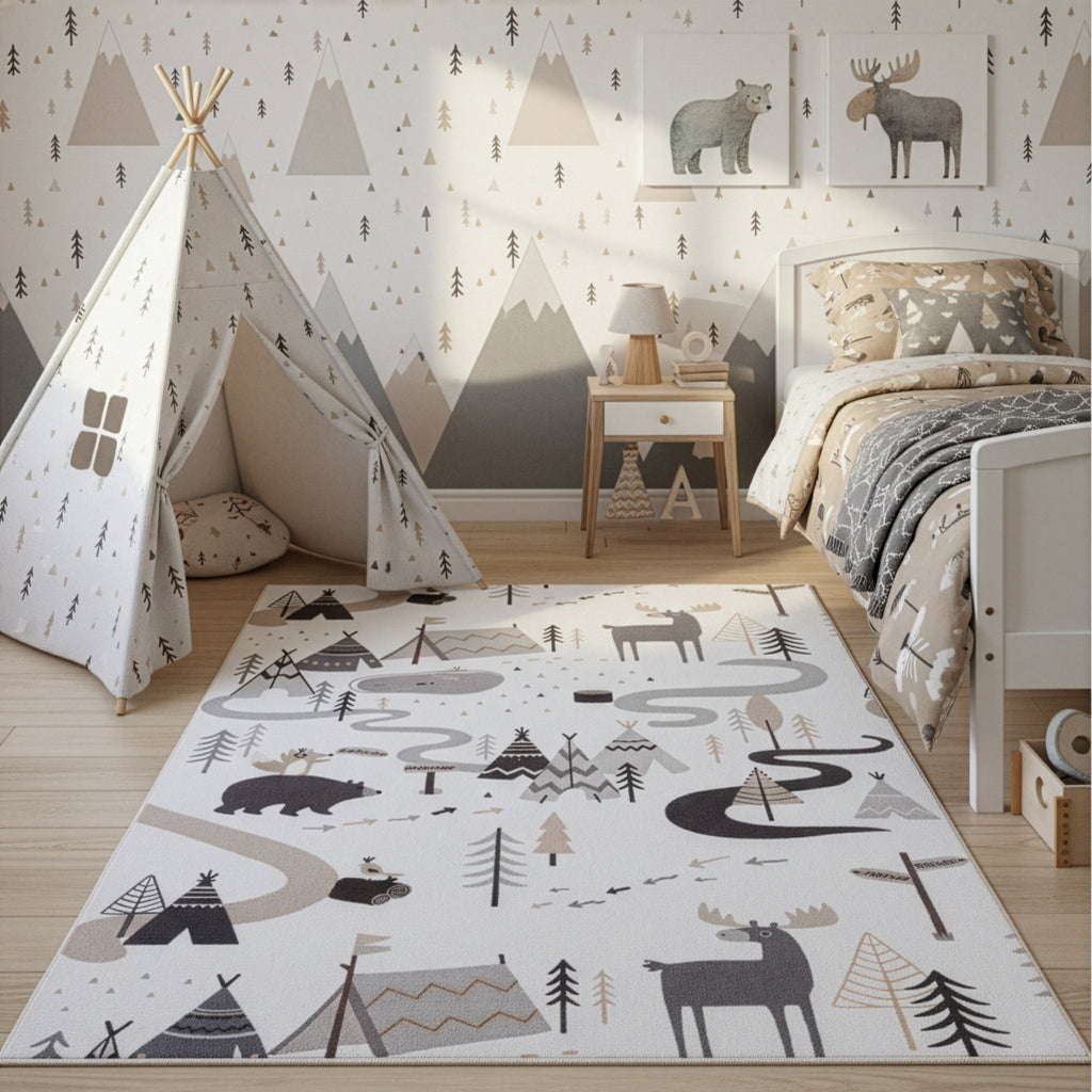 Mila Kids 1135 creme · Kinderteppich Little Forest Adventure
