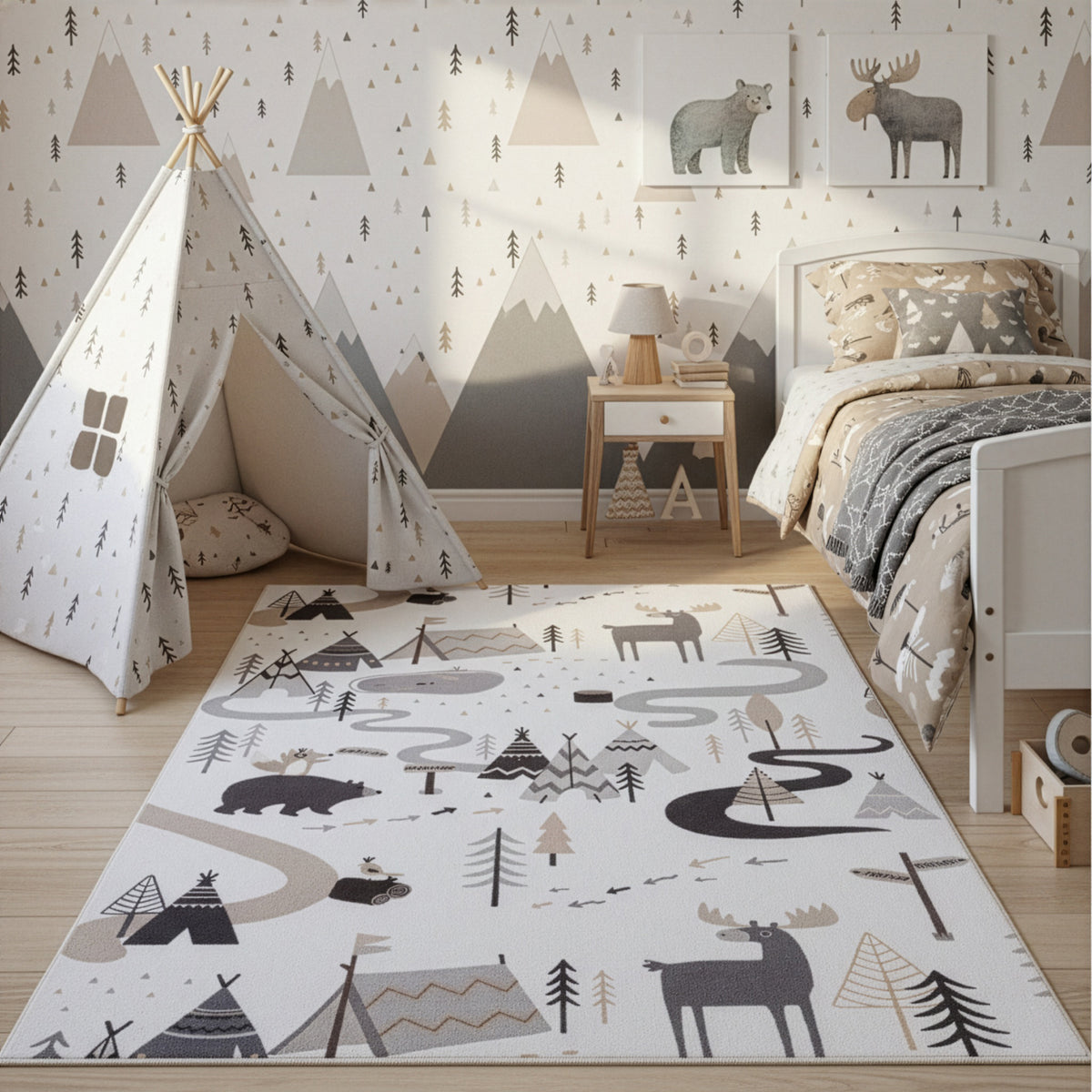 Mila Kids 1135 creme · Kinderteppich Little Forest Adventure