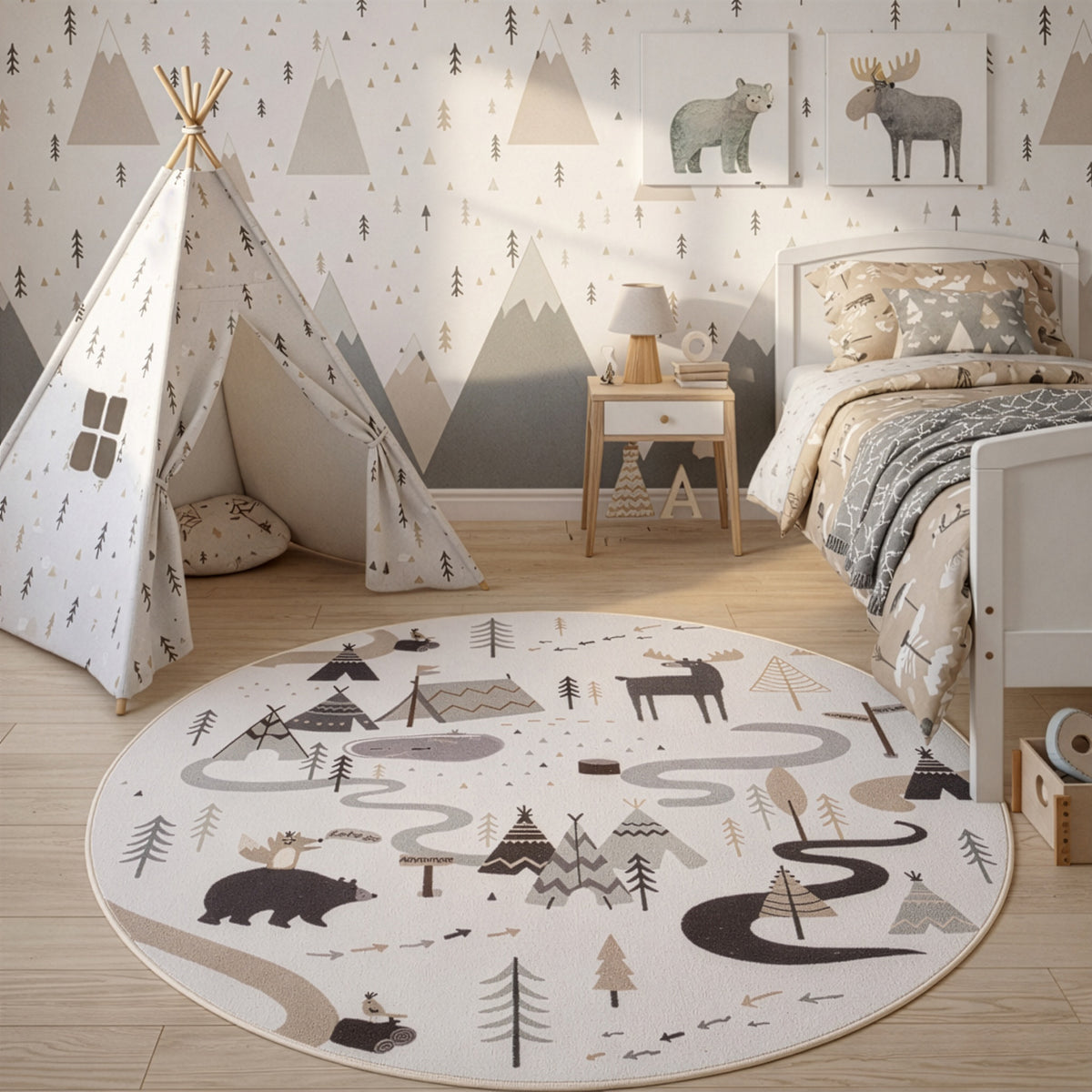 Mila Kids 1135 creme · Kinderteppich Little Forest Adventure