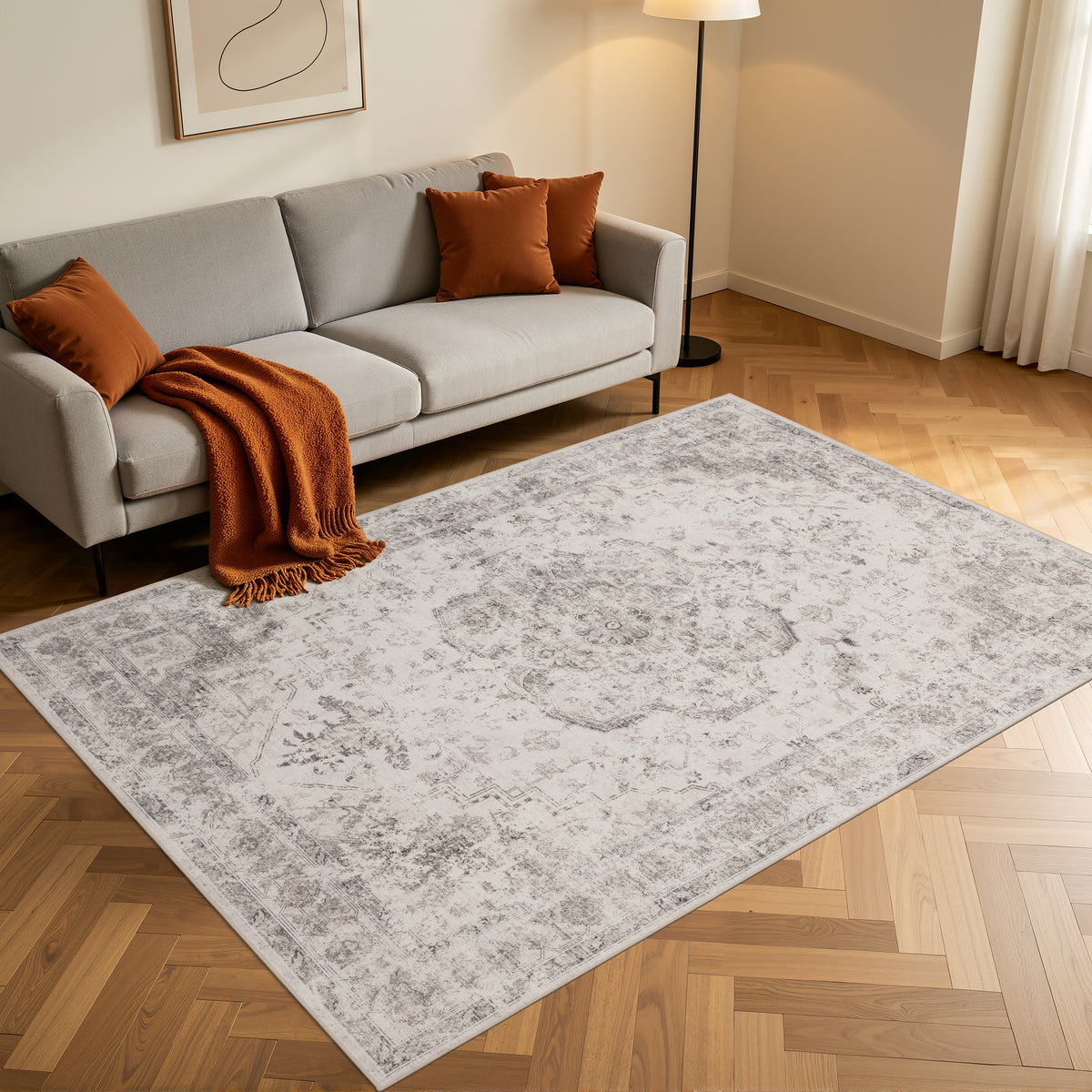 Lina 1141 beige · Waschbarer Vintage Teppich - Zeitlose Eleganz