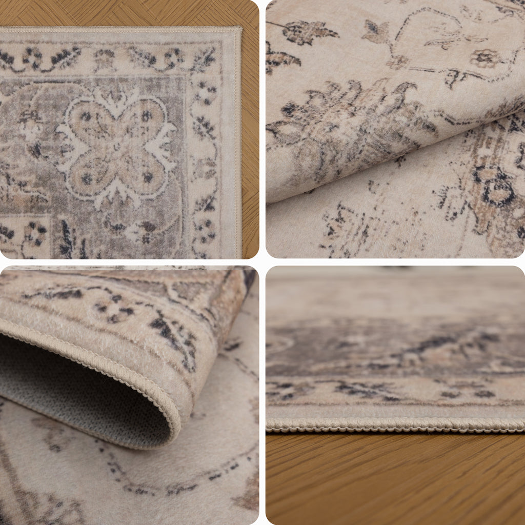 Lina 1143 beige · Waschbarer Vintage Teppich - Zeitlose Eleganz