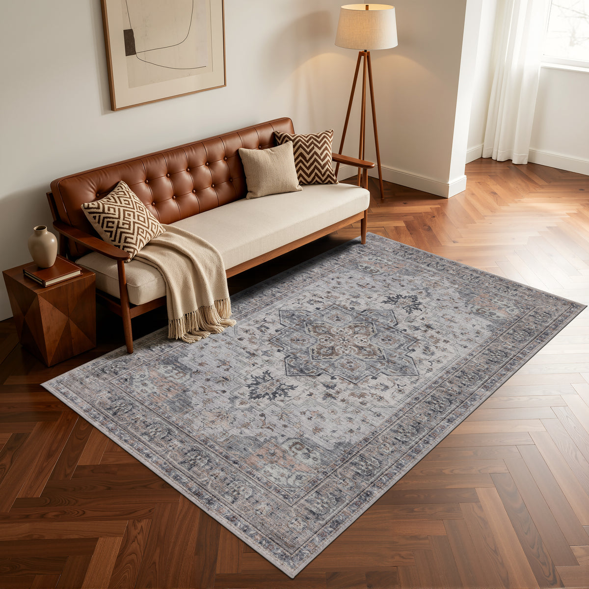 Lina 1144 beige · Waschbarer Vintage Teppich - Zeitlose Eleganz