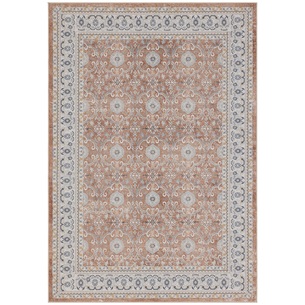 Lina 1145 terra · Waschbarer Vintage Teppich - Zeitlose Eleganz