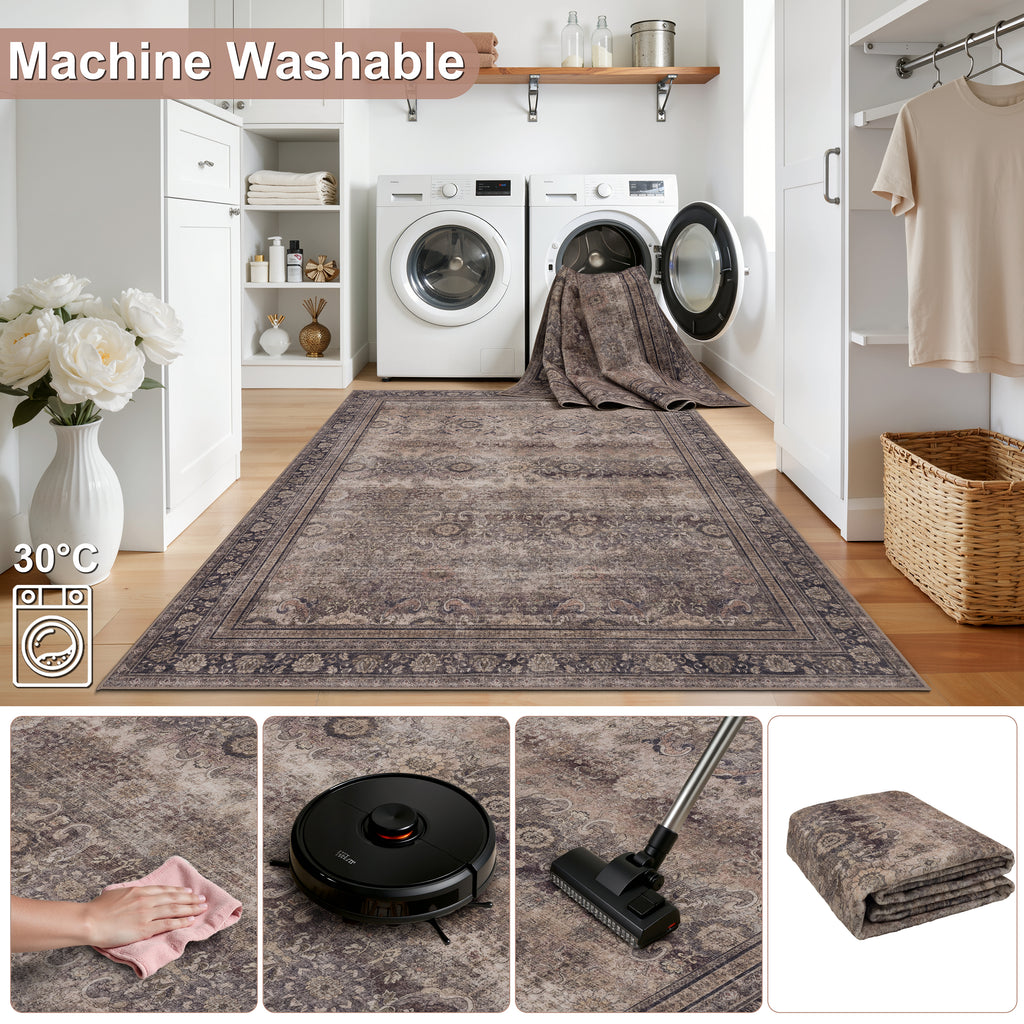 Lina 1147 braun · Waschbarer Vintage Teppich - Zeitlose Eleganz
