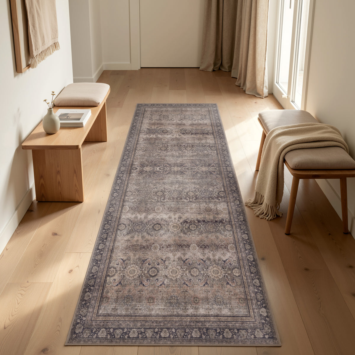 Lina 1147 braun · Waschbarer Vintage Teppich - Zeitlose Eleganz