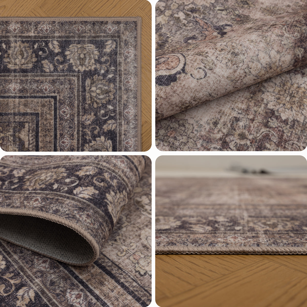 Lina 1147 braun · Waschbarer Vintage Teppich - Zeitlose Eleganz
