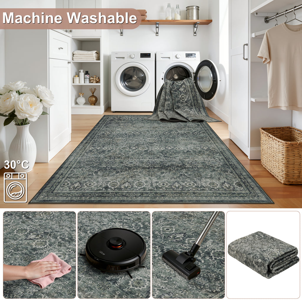 Lina 1148 grün · Waschbarer Vintage Teppich - Zeitlose Eleganz