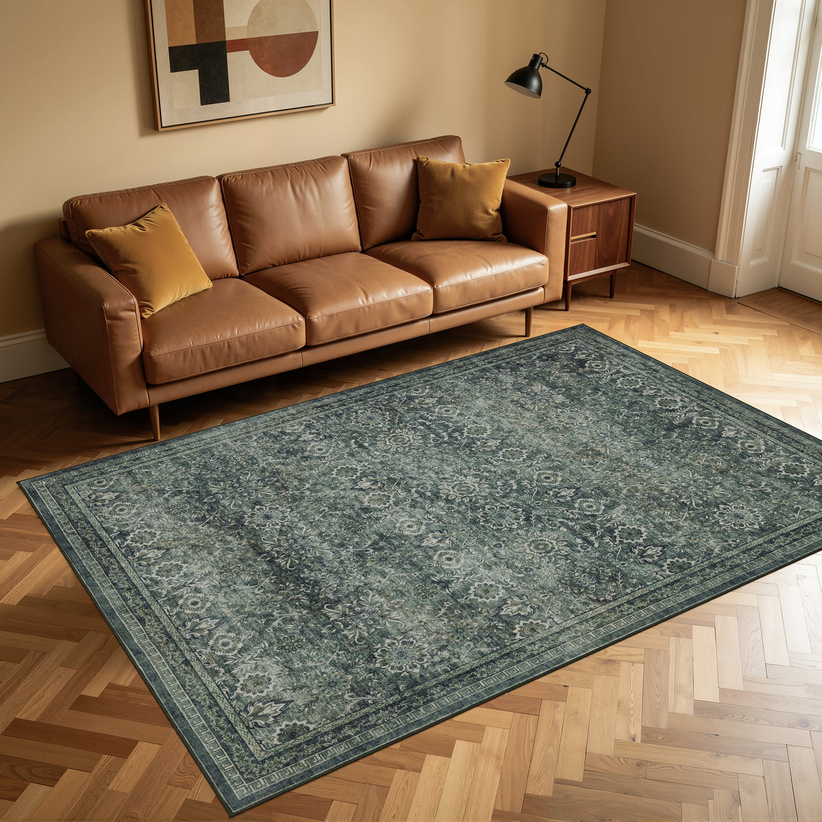 Lina 1148 grün · Waschbarer Vintage Teppich - Zeitlose Eleganz