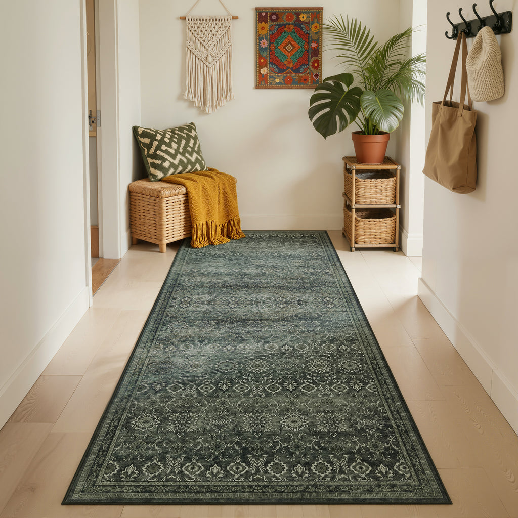 Lina 1148 grün · Waschbarer Vintage Teppich - Zeitlose Eleganz