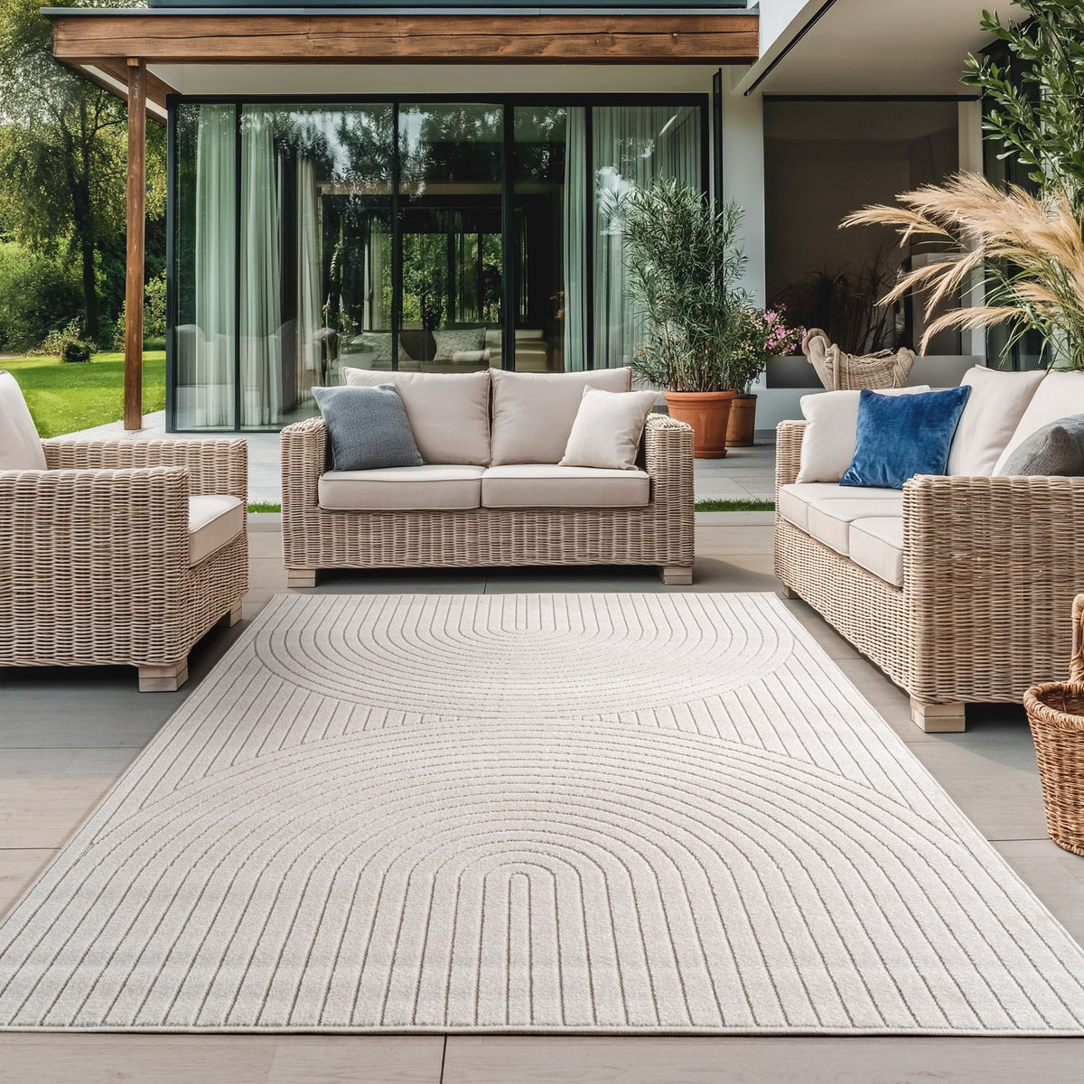 Nora 1201 creme · Moderner Teppich für Indoor & Outdoor