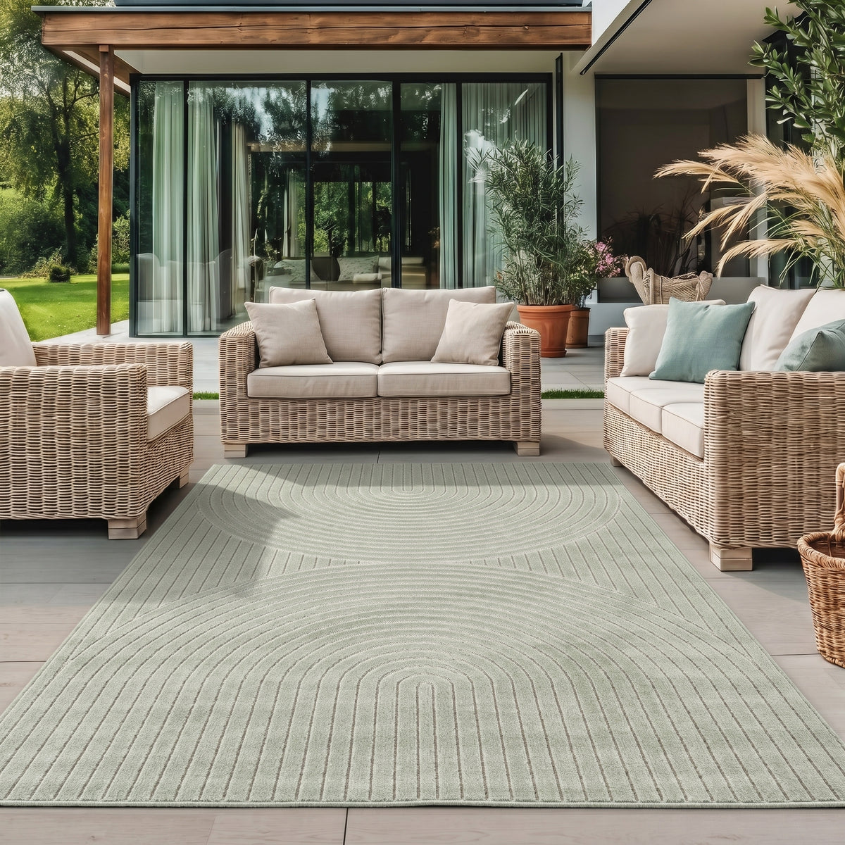 Nora 1201 grün · Moderner Teppich für Indoor & Outdoor