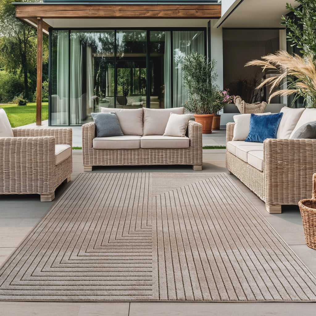 Nora 1202 beige · Moderner Teppich für Indoor & Outdoor