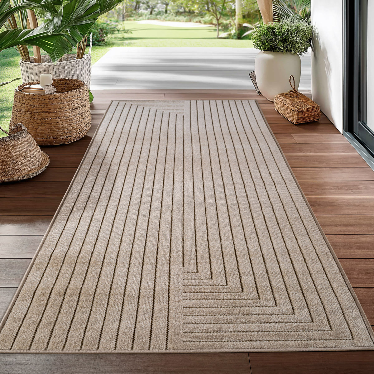 Nora 1202 beige · Moderner Teppich für Indoor & Outdoor