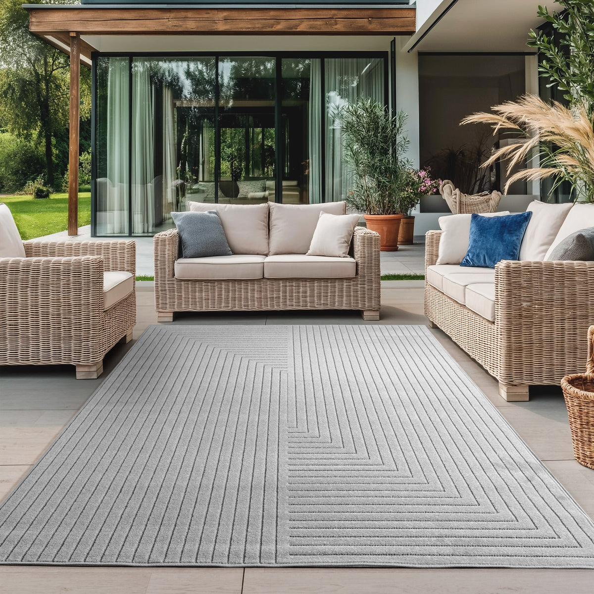 Nora 1202 grau · Moderner Teppich für Indoor & Outdoor