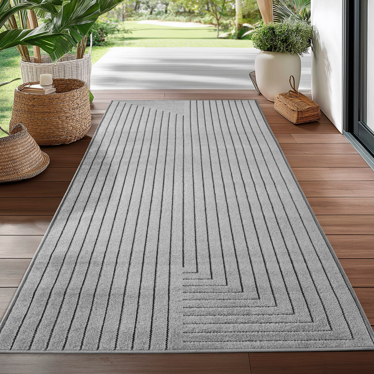 Nora 1202 grau · Moderner Teppich für Indoor & Outdoor