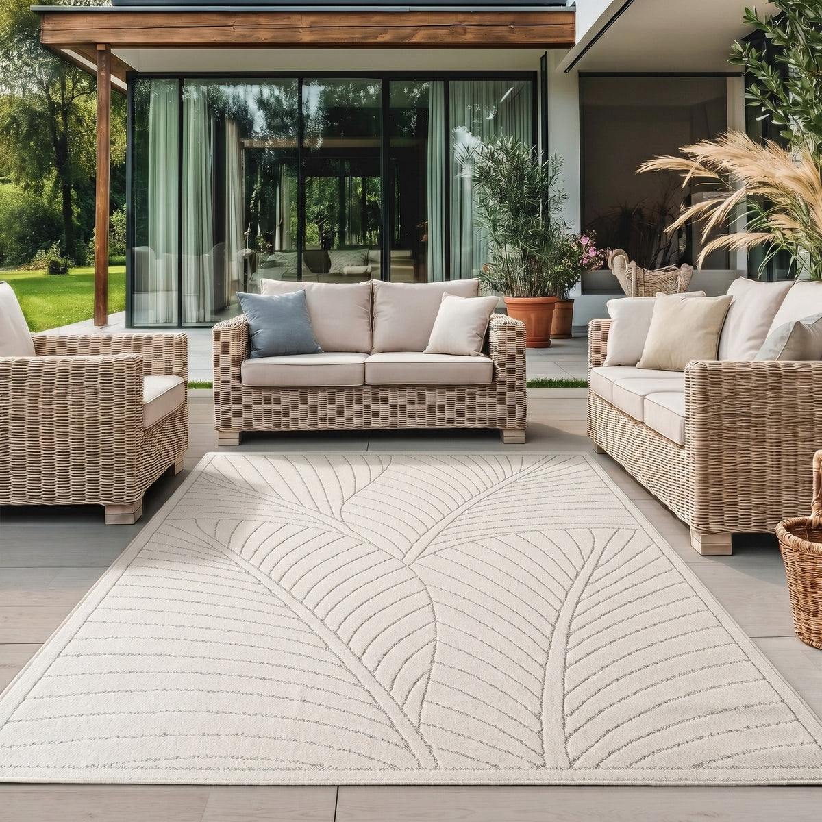 Nora 1203 creme · Moderner Teppich für Indoor & Outdoor