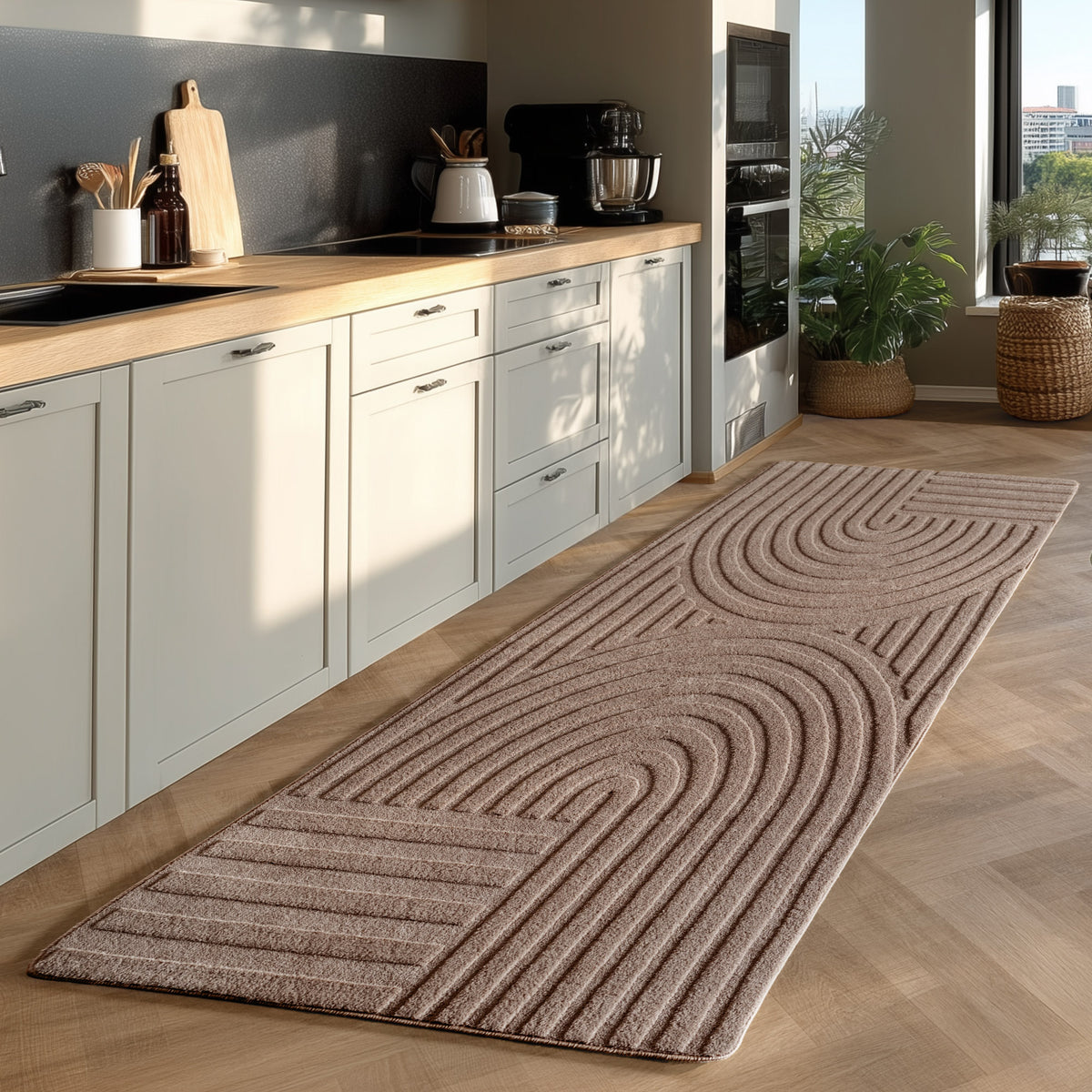 Pia 1611 beige · Moderner Teppich mit Bogenmuster