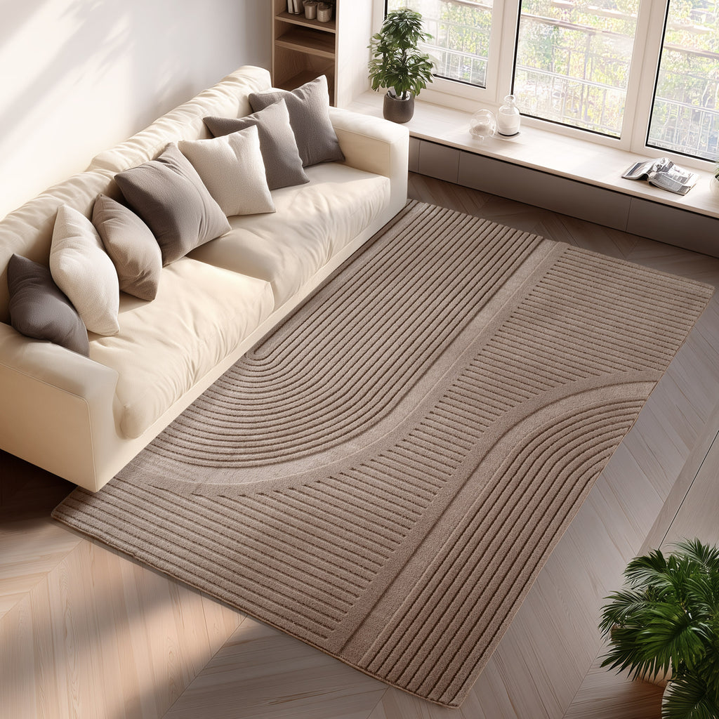 Pia 1612 beige · Moderner Teppich mit geschwungenem Linienmuster