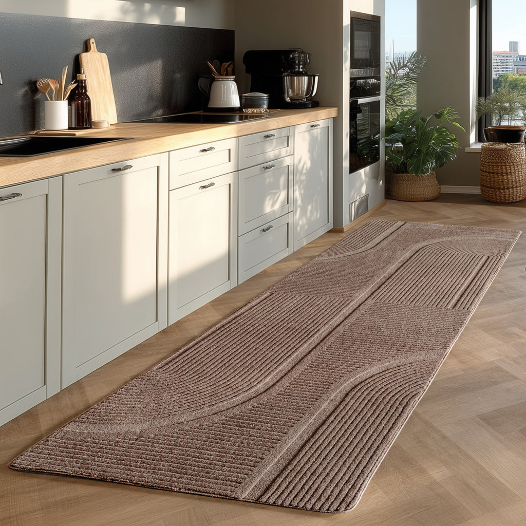Pia 1612 beige · Moderner Teppich mit geschwungenem Linienmuster