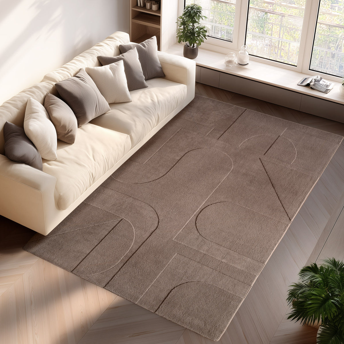 Pia 1614 beige · Moderner Teppich mit abstraktem Reliefmuster