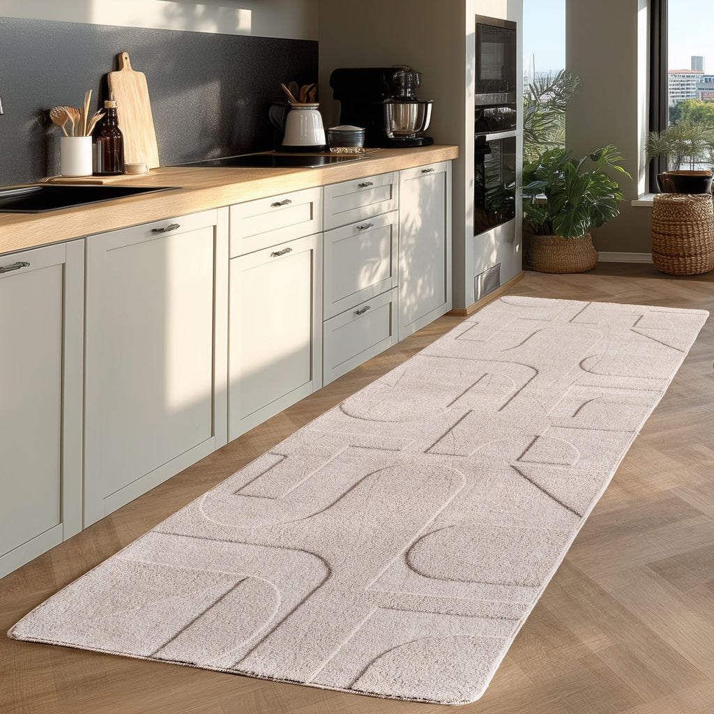 Pia 1614 creme · Moderner Teppich mit abstraktem Reliefmuster