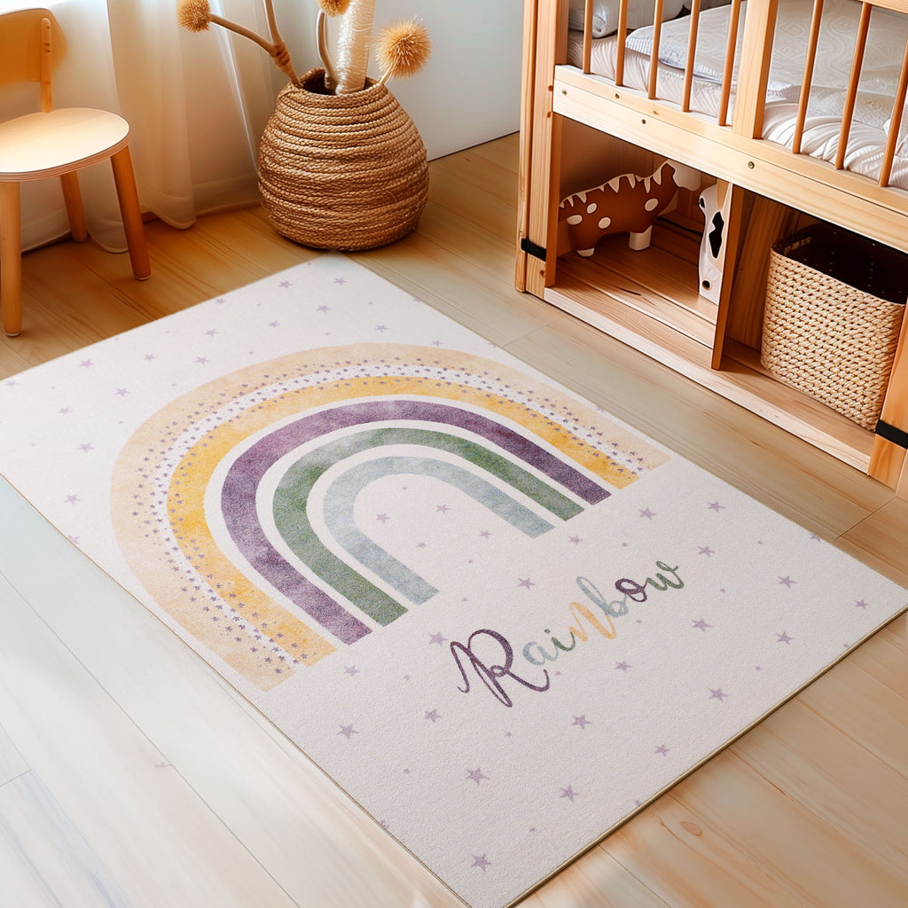 Play 2018 creme · Kinderteppich - Regenbogen mit Sternen