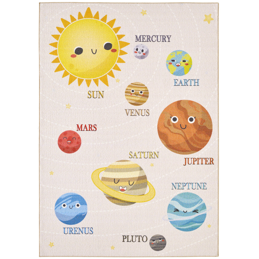 Play 2019 beige · Kinderteppich mit Planeten
