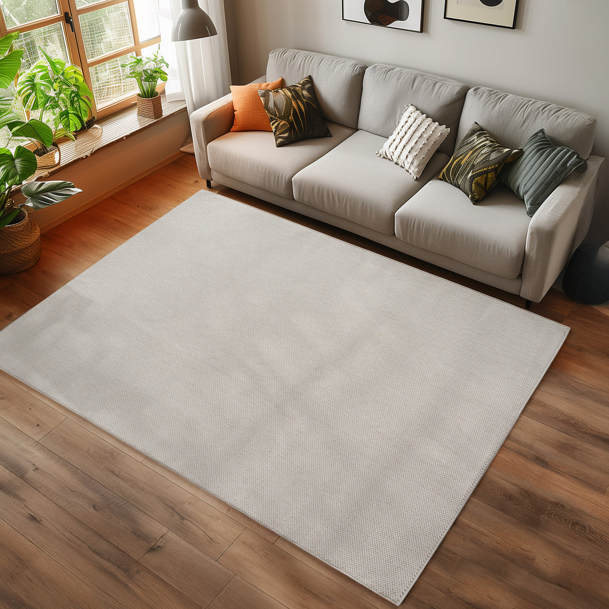 Hira 2200 creme · Moderner geflochtener Weichflor Teppich