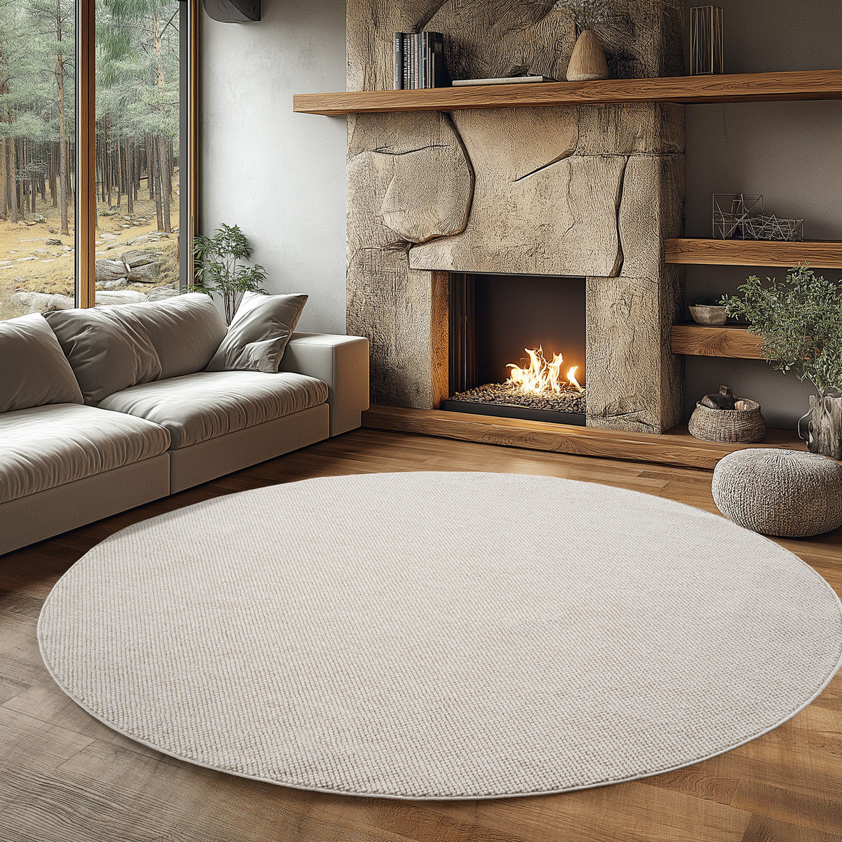 Hira 2200 creme · Moderner geflochtener Weichflor Teppich