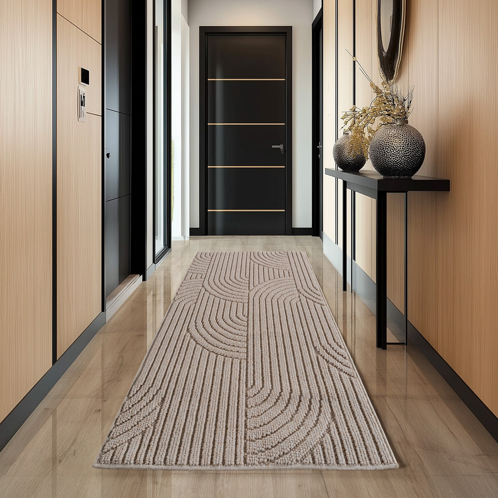 Hira 2201 beige · Moderner Teppich mit geometrischem Strukturdesign