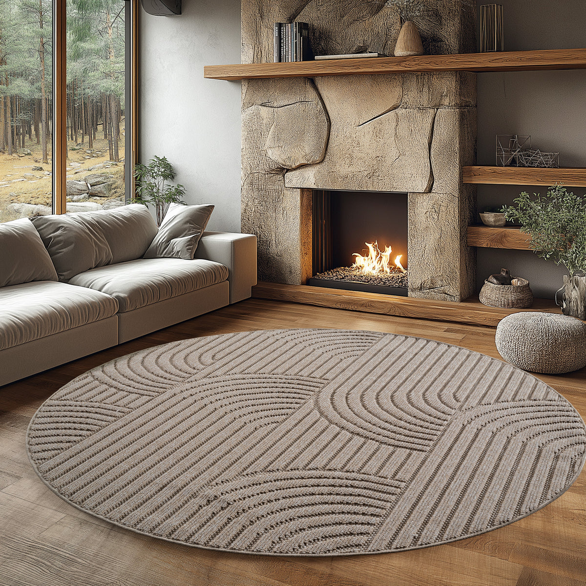 Hira 2201 beige · Moderner Teppich mit geometrischem Strukturdesign