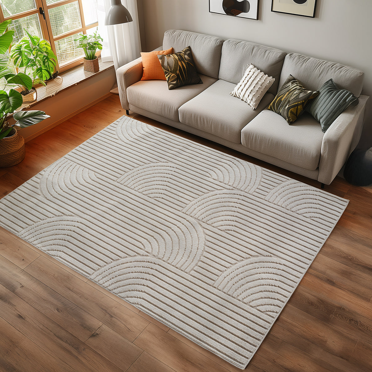 Hira 2201 creme · Moderner Teppich mit geometrischem Strukturdesign