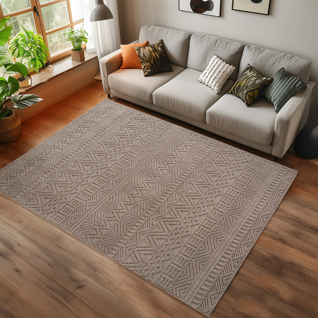 Hira 2202 beige · Moderner Boho-Stil Optik Teppich