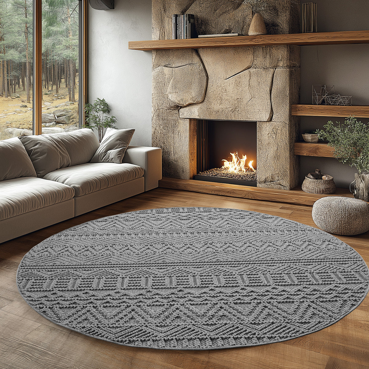 Hira 2202 grau · Moderner Boho-Stil Optik Teppich