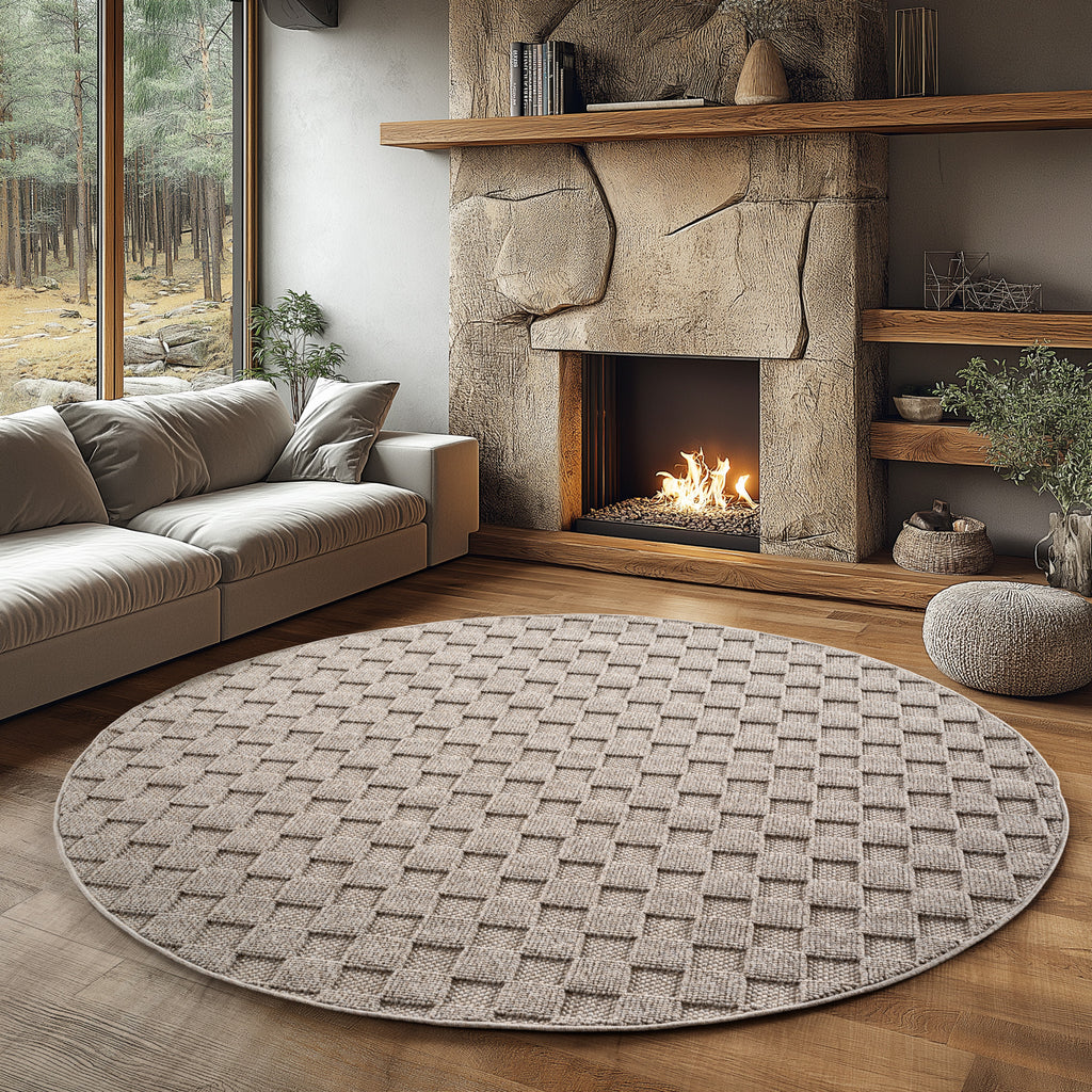 Hira 2203 beige · Moderner Strukturteppich mit geometrischem 3D-Rautenmuster