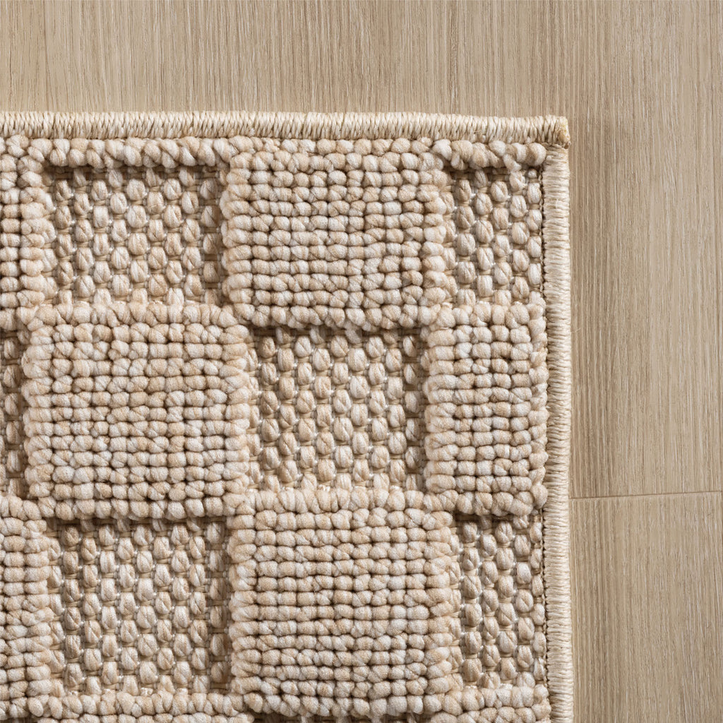 Hira 2203 beige · Moderner Strukturteppich mit geometrischem 3D-Rautenmuster