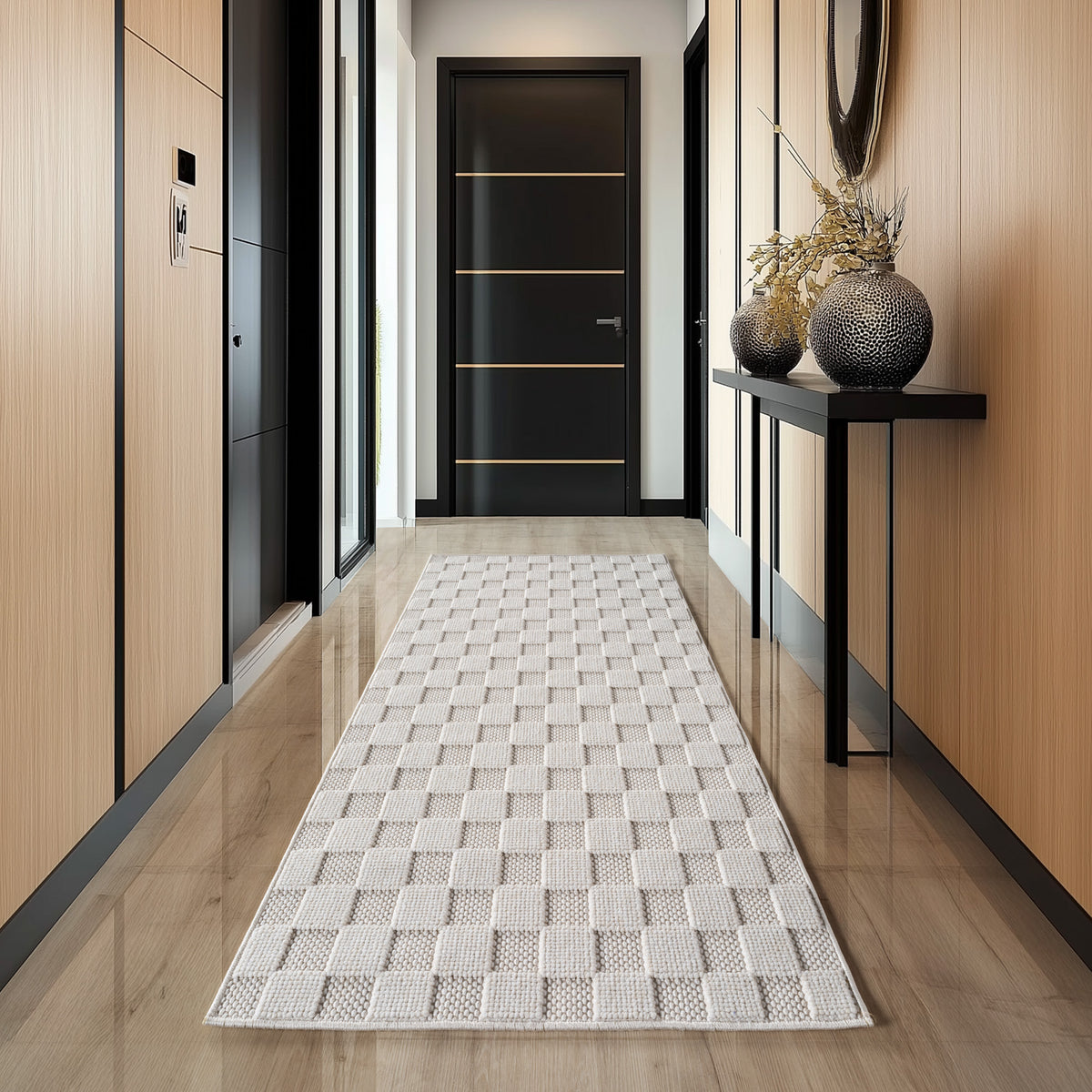 Hira 2203 creme · Moderner Strukturteppich mit geometrischem 3D-Rautenmuster