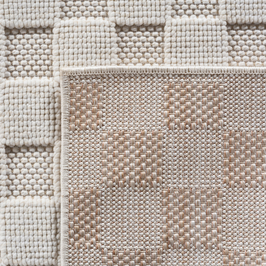 Hira 2203 creme · Moderner Strukturteppich mit geometrischem 3D-Rautenmuster