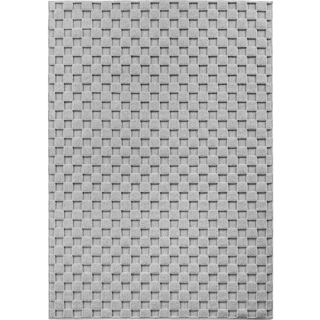 Hira 2203 grau · Moderner Strukturteppich mit geometrischem 3D-Rautenmuster