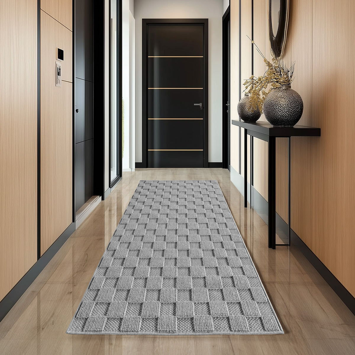 Hira 2203 grau · Moderner Strukturteppich mit geometrischem 3D-Rautenmuster