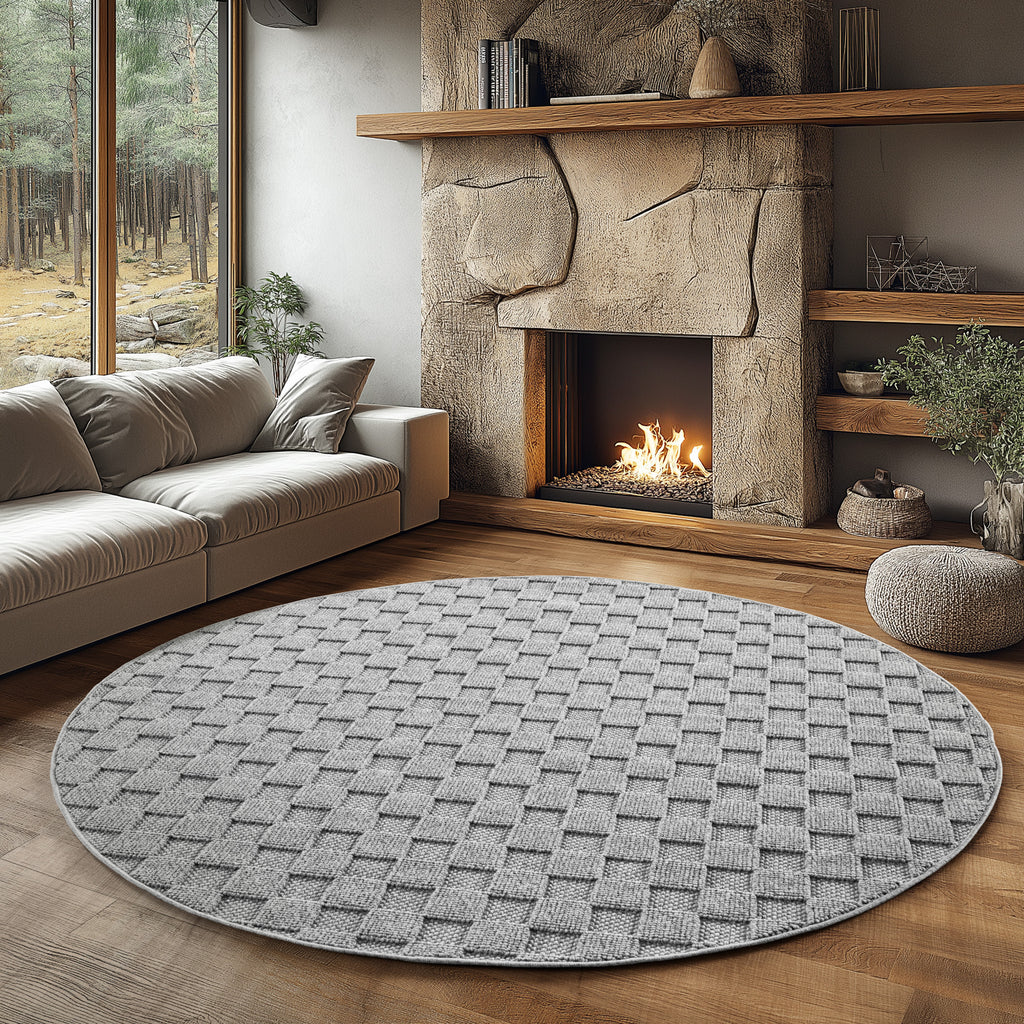 Hira 2203 grau · Moderner Strukturteppich mit geometrischem 3D-Rautenmuster