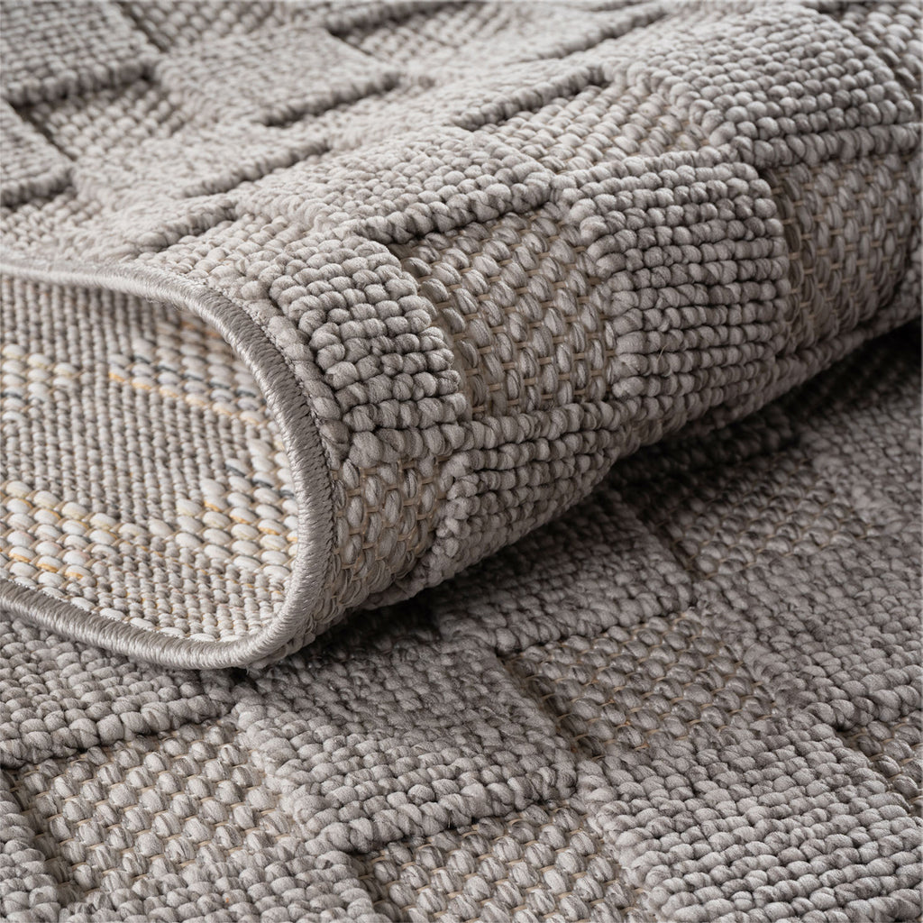 Hira 2203 grau · Moderner Strukturteppich mit geometrischem 3D-Rautenmuster