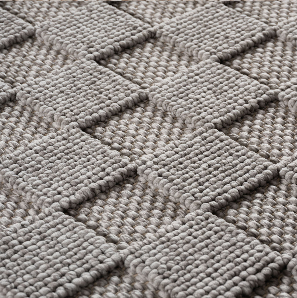 Hira 2203 grau · Moderner Strukturteppich mit geometrischem 3D-Rautenmuster